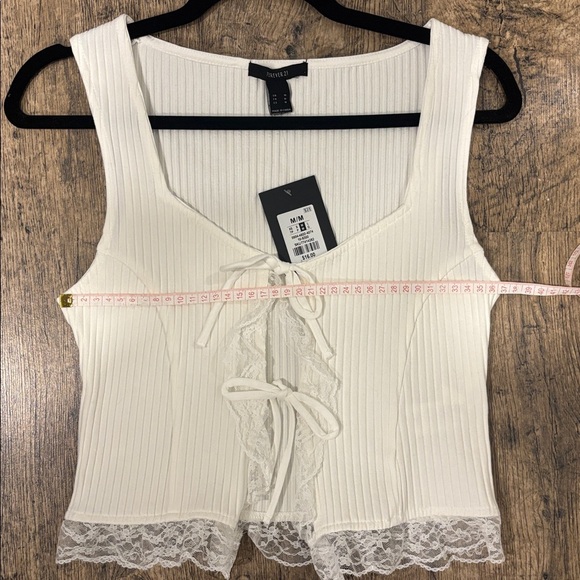Forever 21 Cream Lace-Trimmed Tie-Front Top - Picture 4 of 8